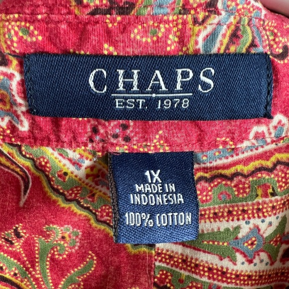 Chaps Womens Shirt 3/4 Sleeve Button Up Paisley Floral Boho Classic Cotton 1X - Picture 7 of 7